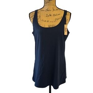 NWT Kalon Womens sz XL Tank Top Built in Bra Navy Blue Scoop Neck Base Layer